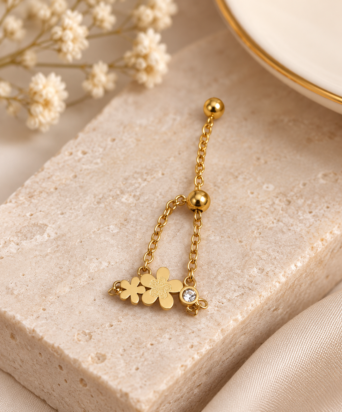 Gold Plated Flower Chain Ring