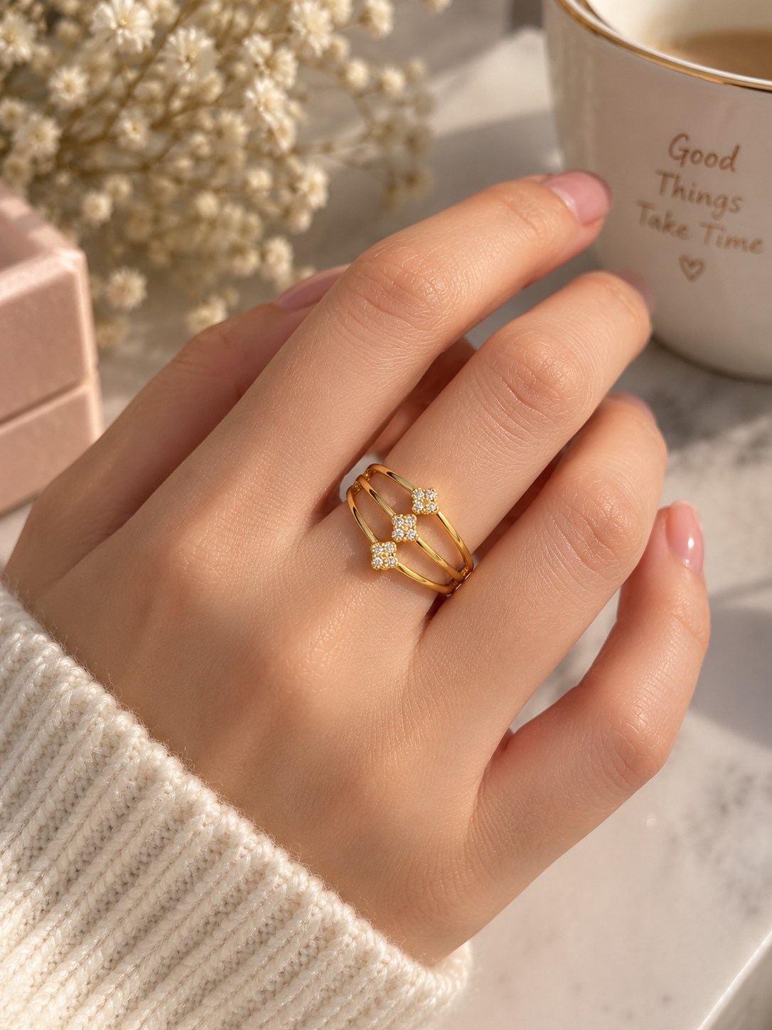 Cocktail Ring 18k Gold Plated