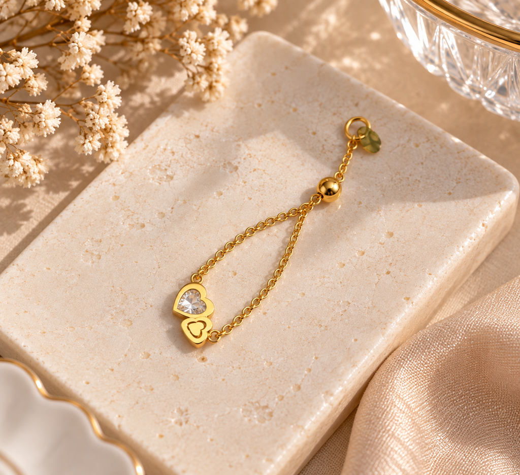 Double Heart Gold Plated Chain Ring