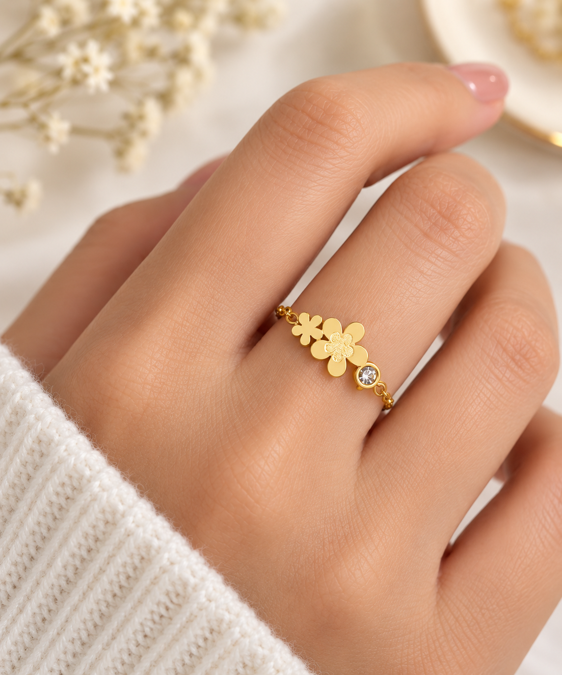 Gold Plated Flower Chain Ring