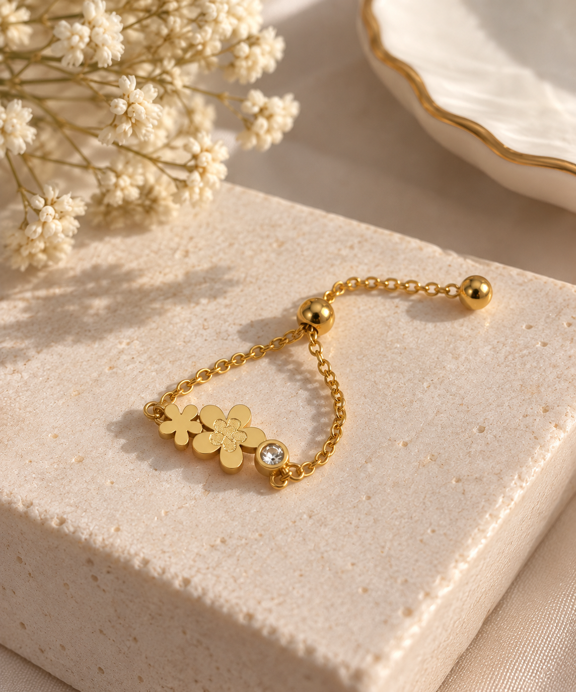 Gold Plated Flower Chain Ring
