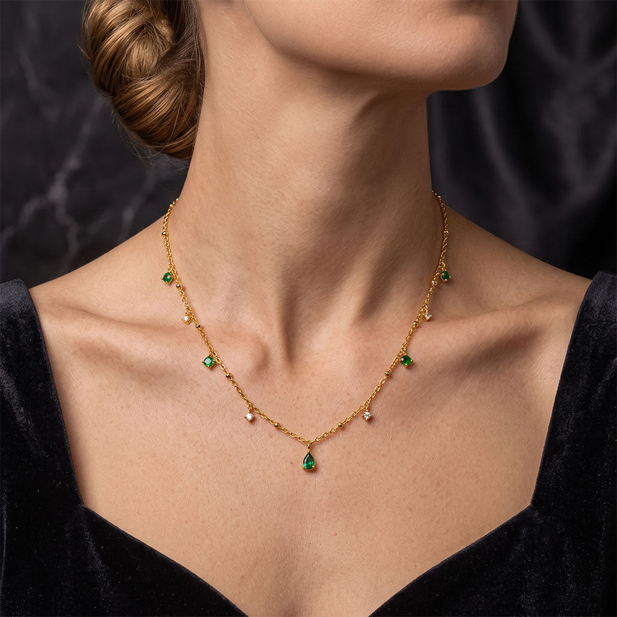 Water Droplets Necklace Green