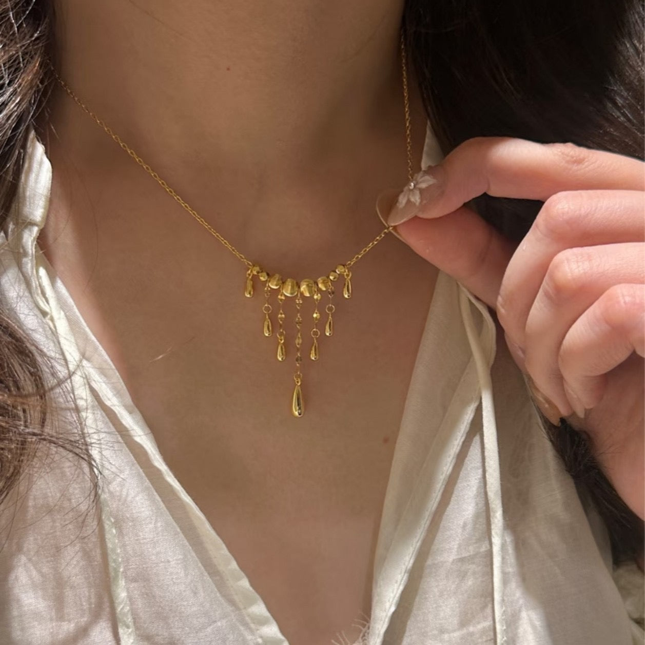 Water Droplets Tassel Necklace 18k Gold Plated