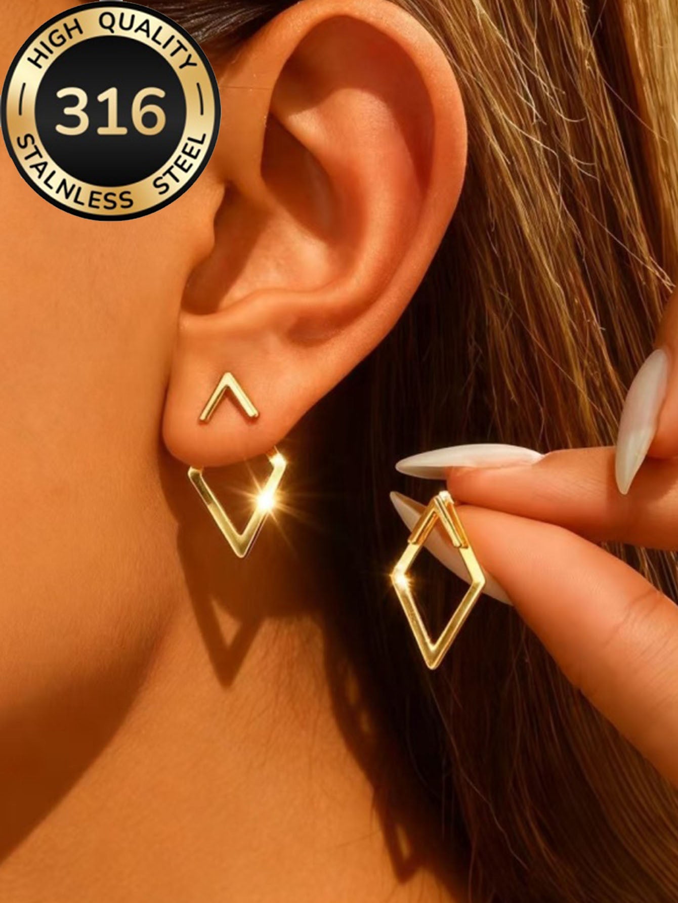 Rhombus Stud Earrings 18k Gold Plated