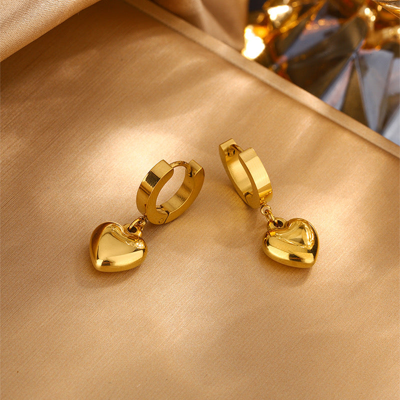 Heart Shape Stainless Steel Gold Plated Earrings