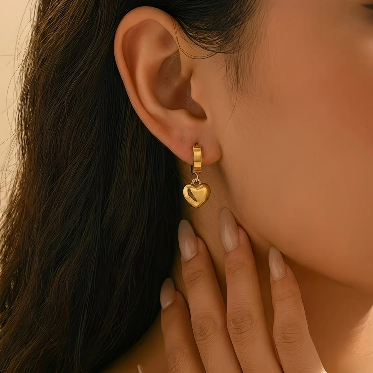 Heart Shape Stainless Steel Gold Plated Earrings